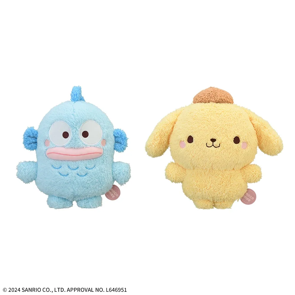 ゆるかわサンリオキャラクターズmocomeeMぬいぐるみハンギョドン・ポムポムプリン