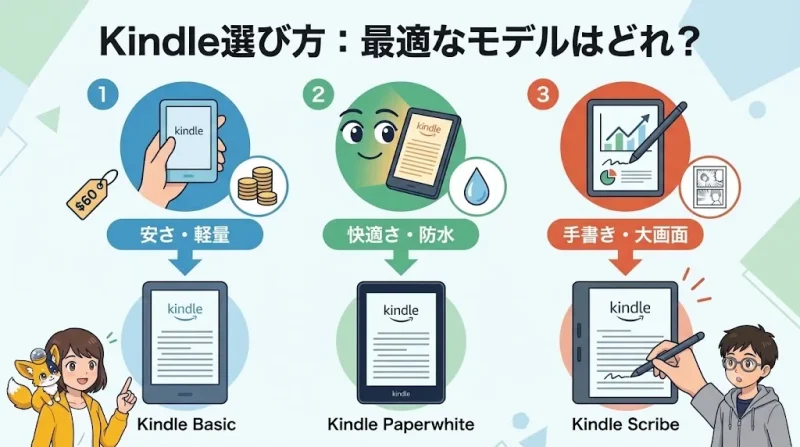 amazon kindle Kindle端末の違いを比較｜どのモデルを選ぶべき？