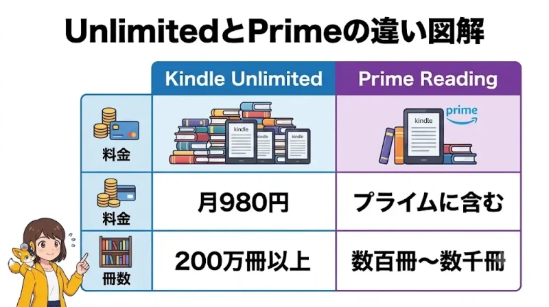 amazon kindle Kindle Unlimitedとは？月980円読み放題とPrime Readingの違い