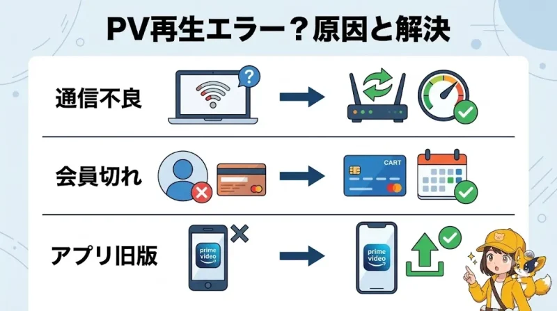 amazon プライムビデオ Amazonプライムビデオが見れない・再生できない原因と対処