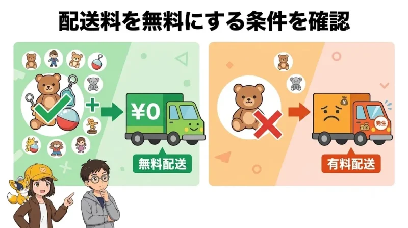 クレーンゲームアプリ 配送料が無料になる条件を先に確認する