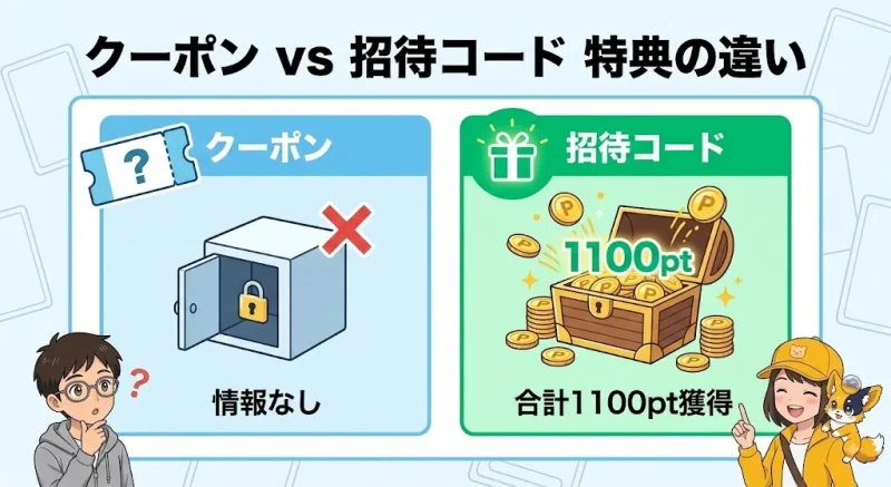 トレカレインボー トレカレインボーにクーポンコードはある？招待コードとの違い