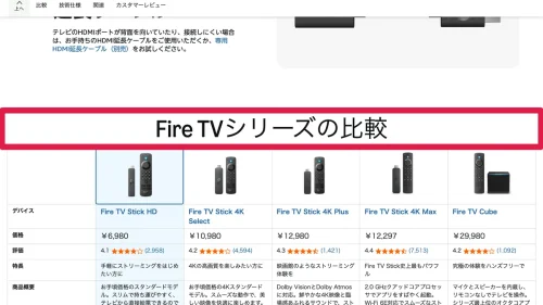 fire tv stick 違い 画質・音声・価格の比較表
