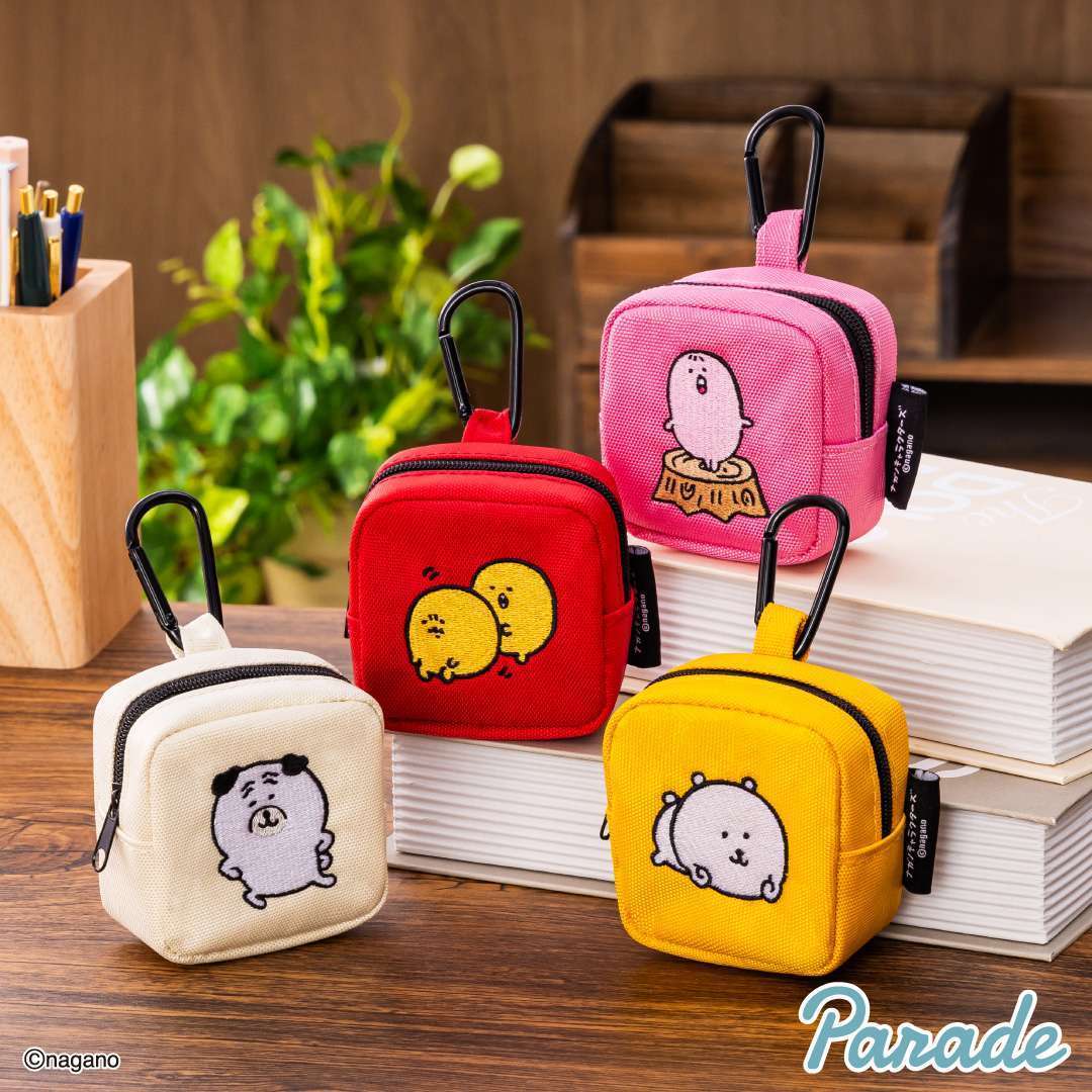 ナガノキャラクターズ カラビナつき刺繍スクエアミニポーチ